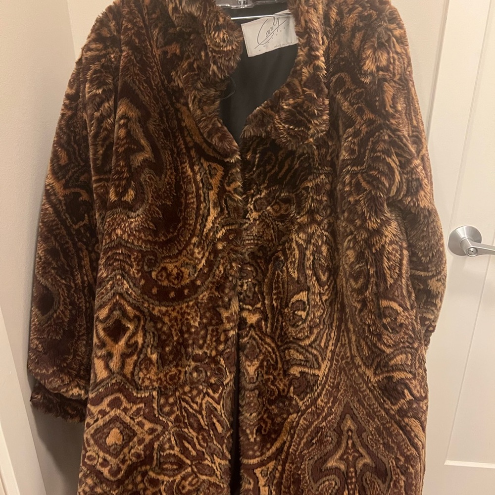 Vintage Brown Paisley Faux Fur Swing Coat